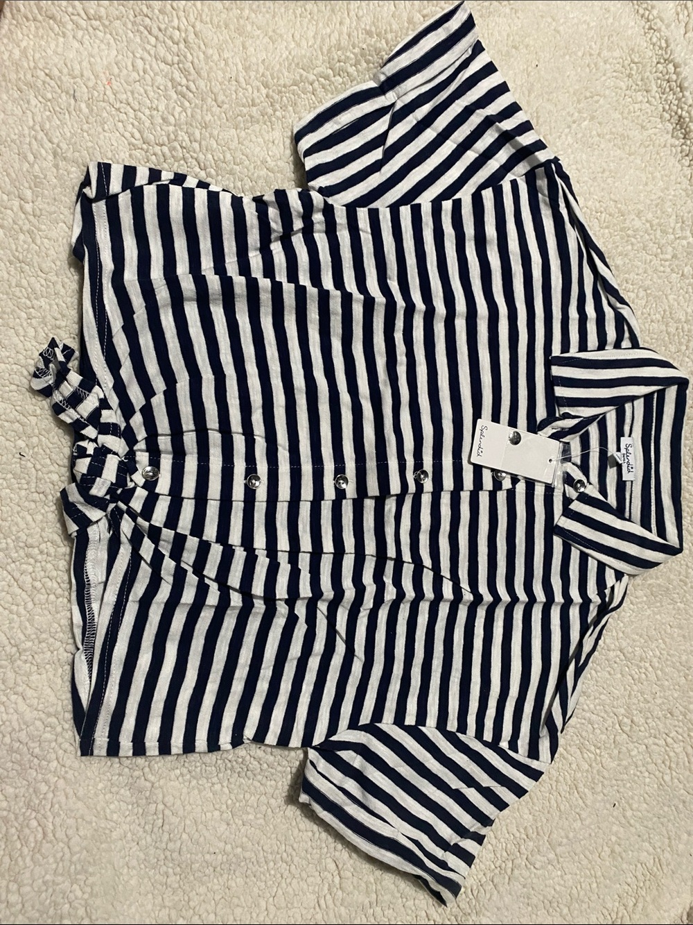 Splendid Navy & White Striped Tie-Front Button Shirt
